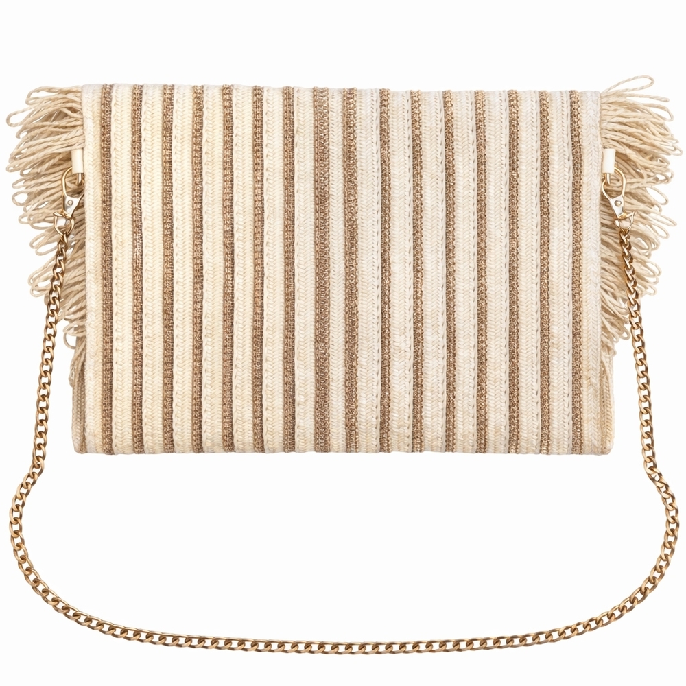 Urban Expressions Katie Boho Straw Fringe Clutch Crossbody Natural Woven Chic - Picture 2 of 10